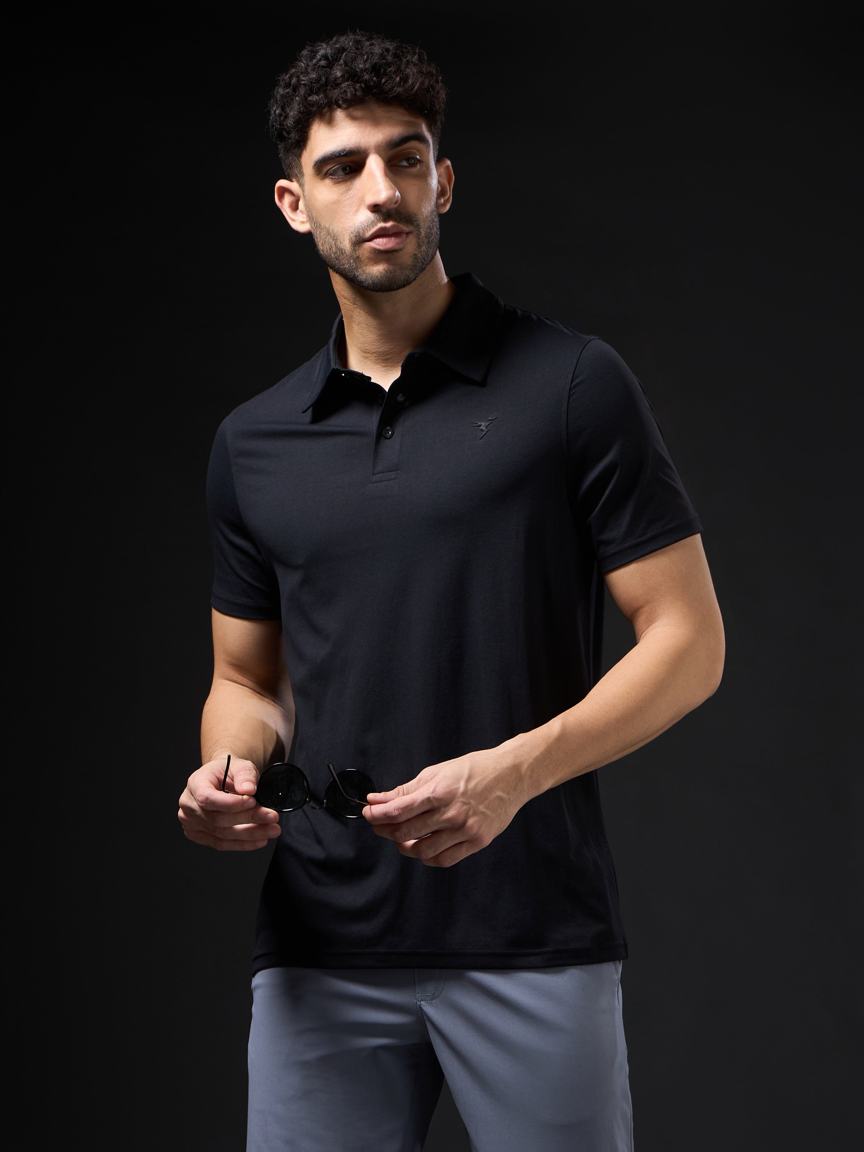 Men Solid Slim Fit Polo T-shirt with COTFLEX - Main Image