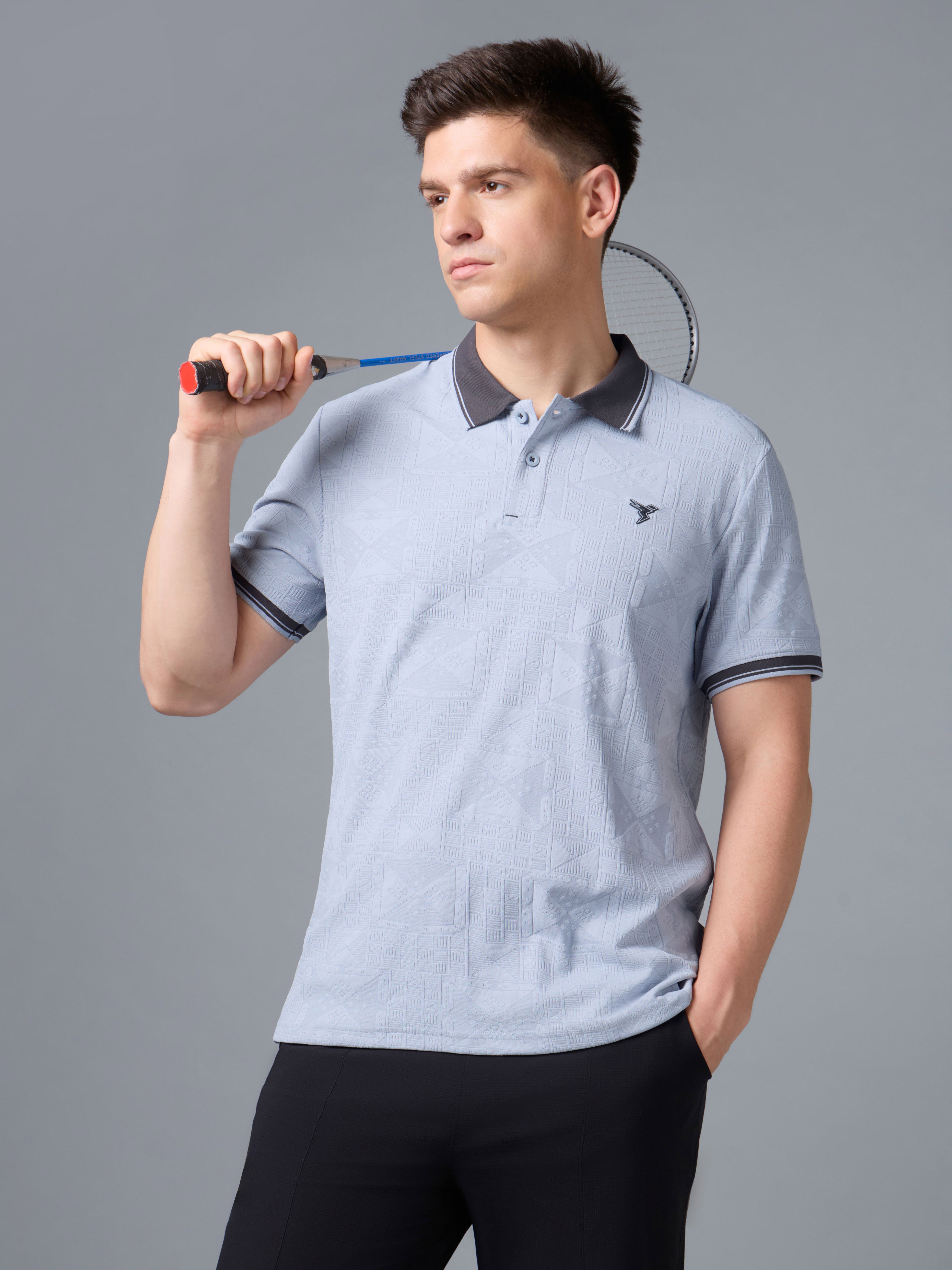 Midnight Men Jacquard Athletic Polo T-Shirt Blue