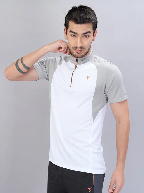 Men'S Off-White Tricot Dazzle Short Sleeve Mock Neck T.Shirt