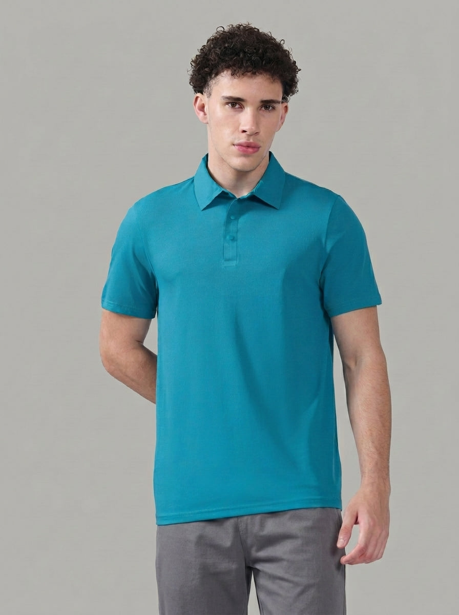 Men Solid Slim Fit Polo T-shirt with COTFLEX