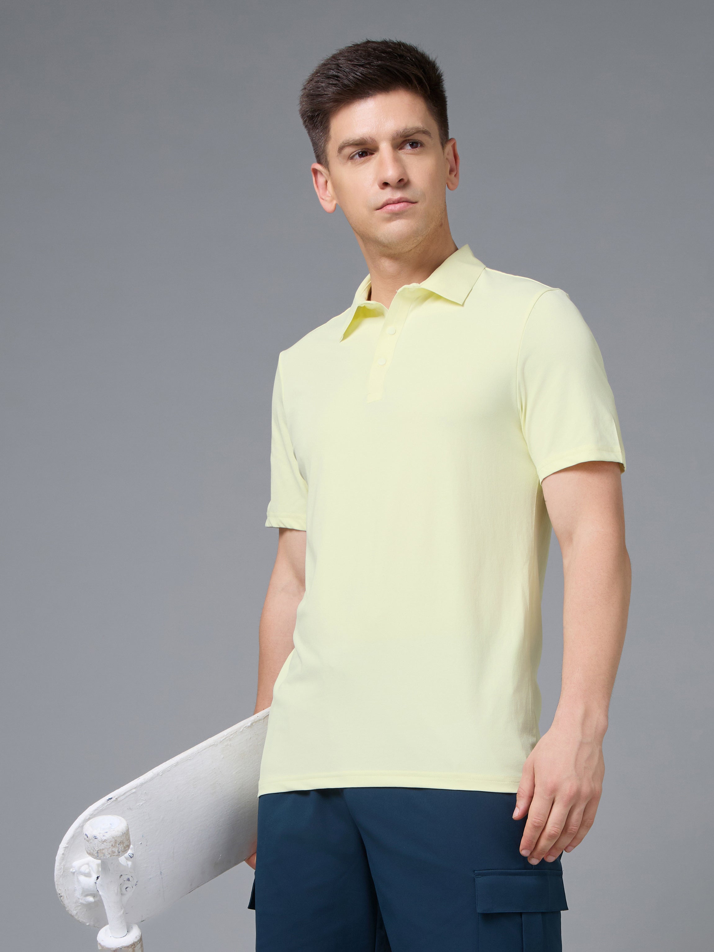 Men Solid Slim Fit Polo T-shirt with COTFLEX