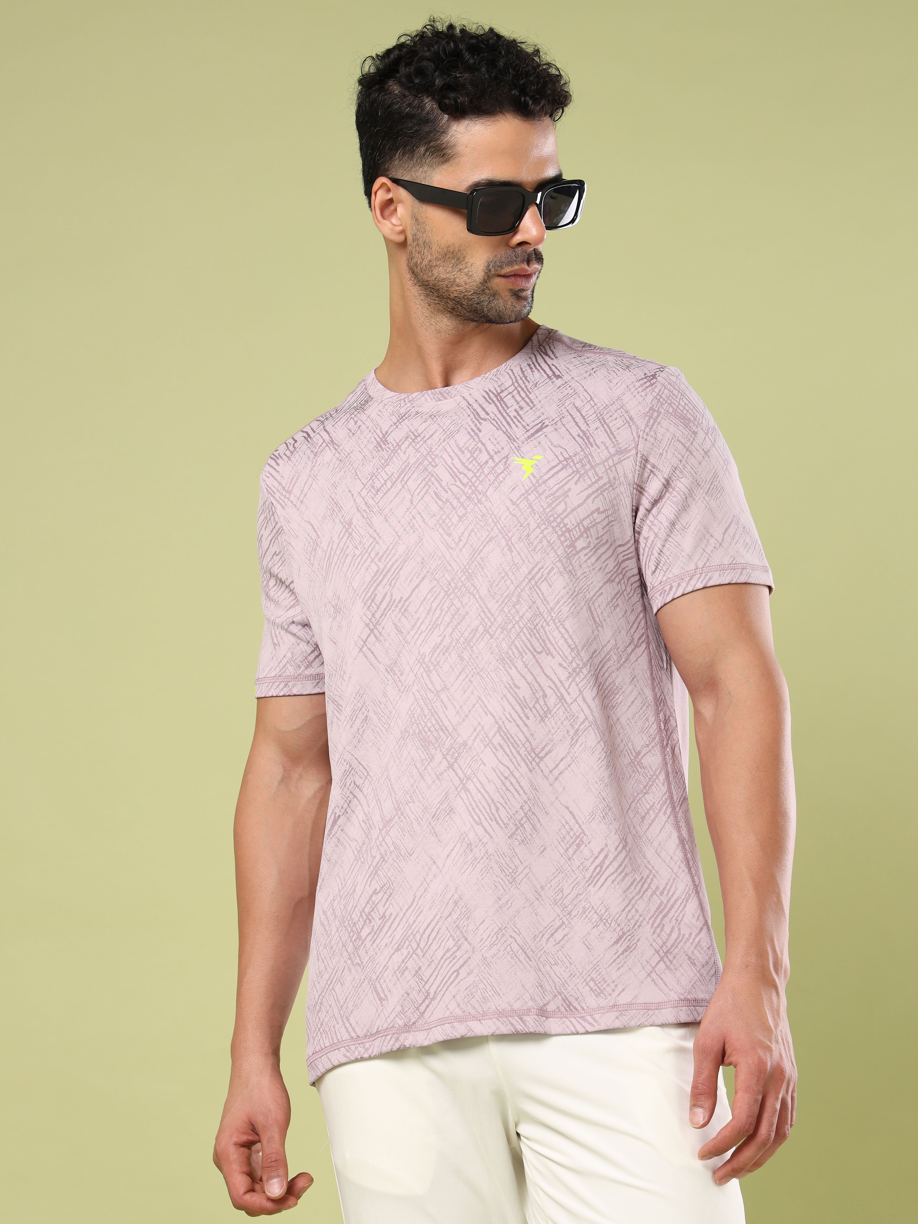 Men Jacquard Slim Fit Crew Neck T-shirt with DOUBLE COOL