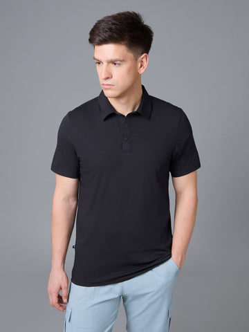 Men Solid Slim Fit Polo T-shirt with COTFLEX