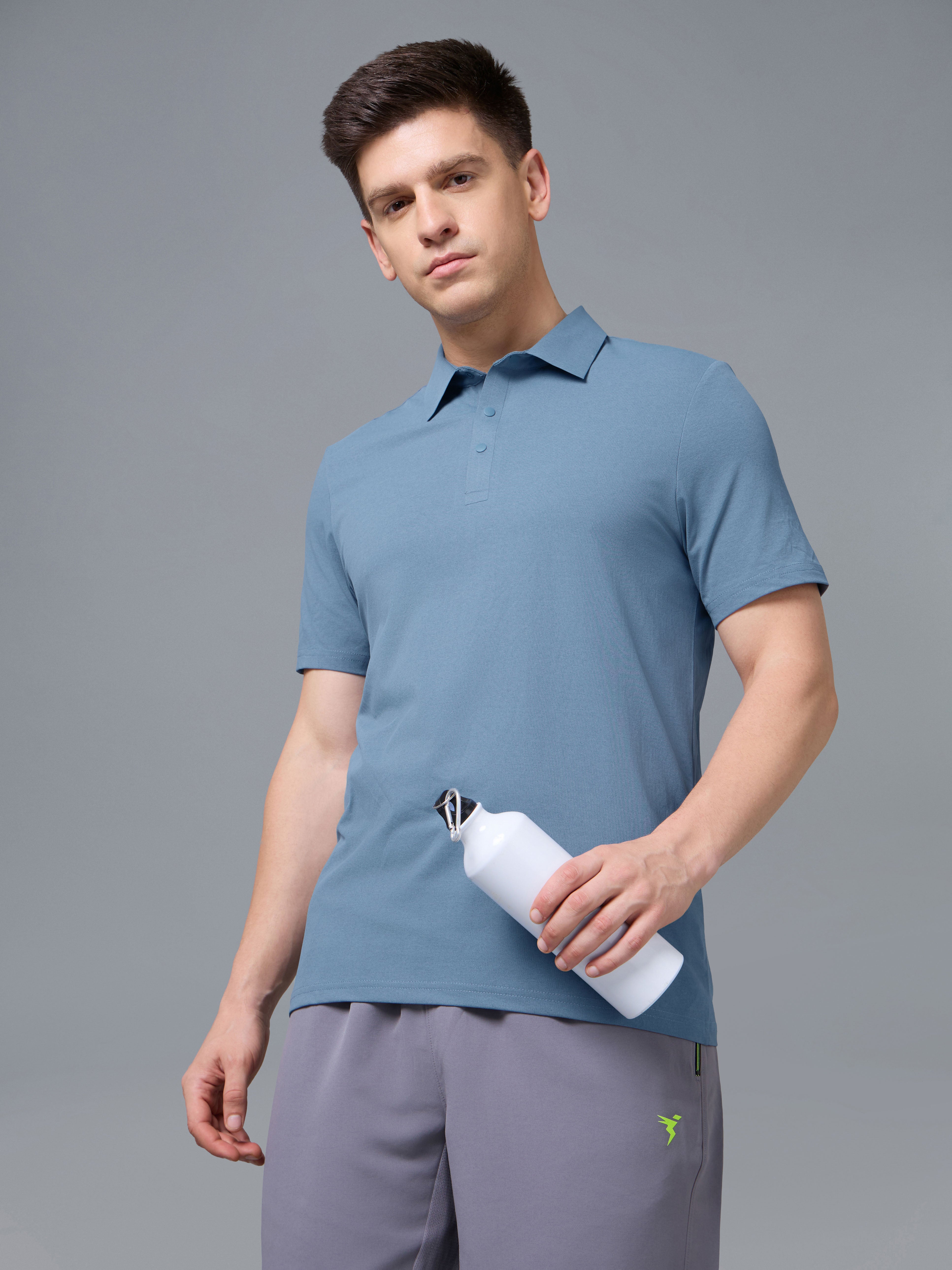 Men Solid Slim Fit Polo T-shirt with COTFLEX