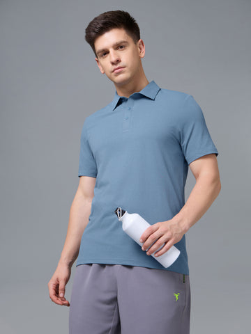 Men Solid Slim Fit Polo T-shirt with COTFLEX