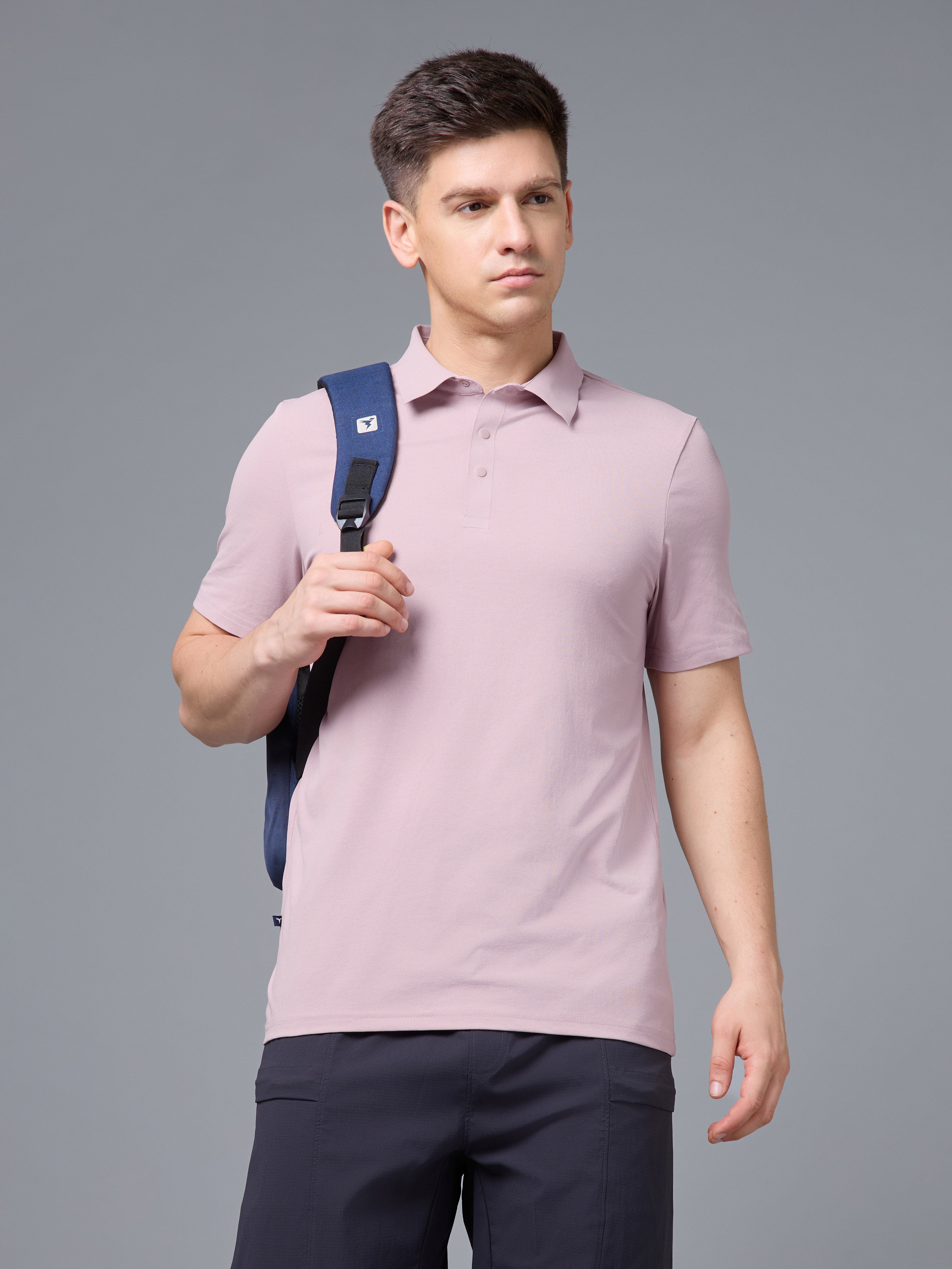 Men Solid Slim Fit Polo T-shirt with COTFLEX