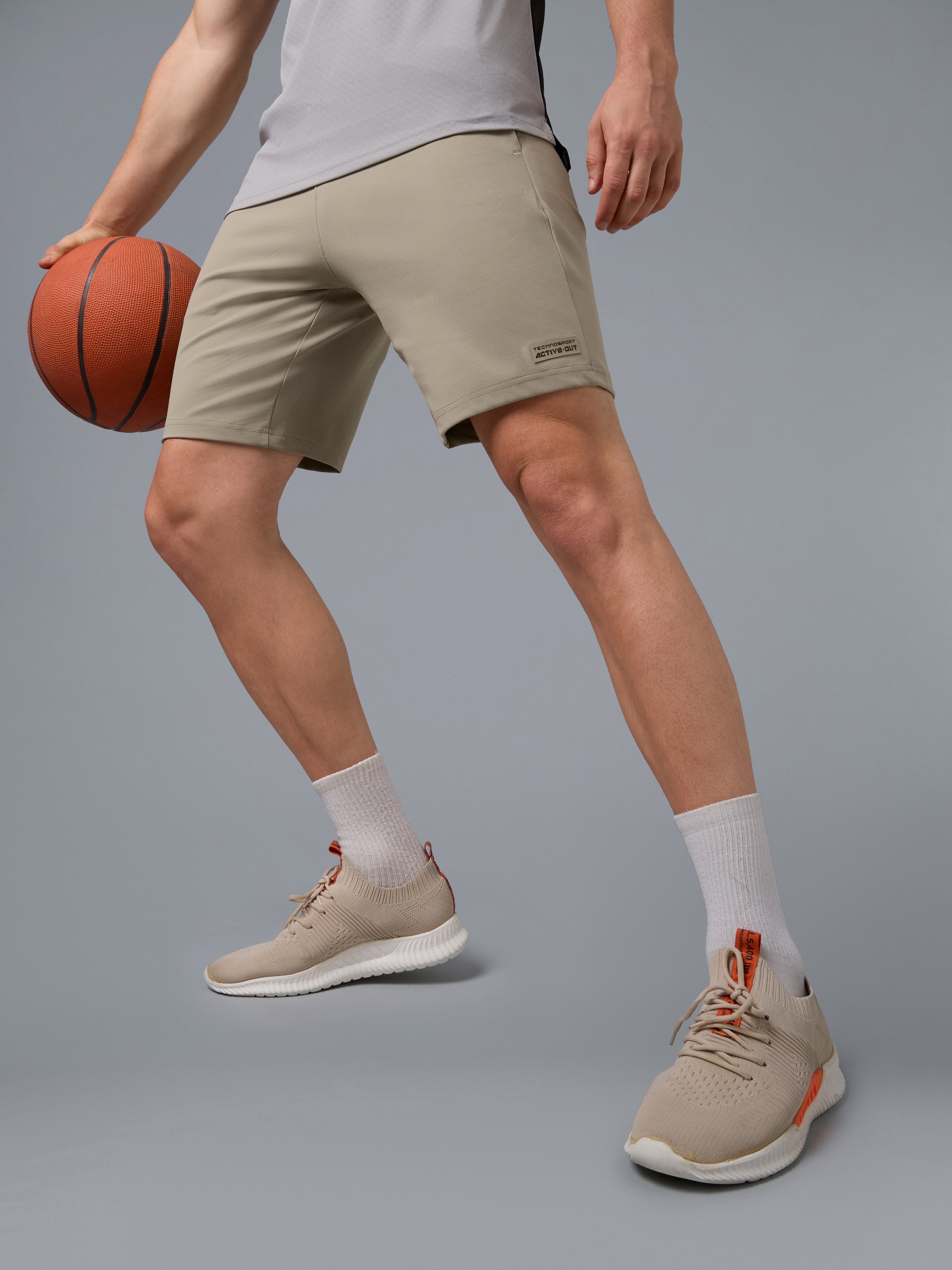 Men Solid Slim Fit Active Out Sports Shorts with ELASTOPLUS