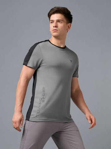 Men Solid Slim Fit Crew Neck T-shirt with TECHNO COOL+