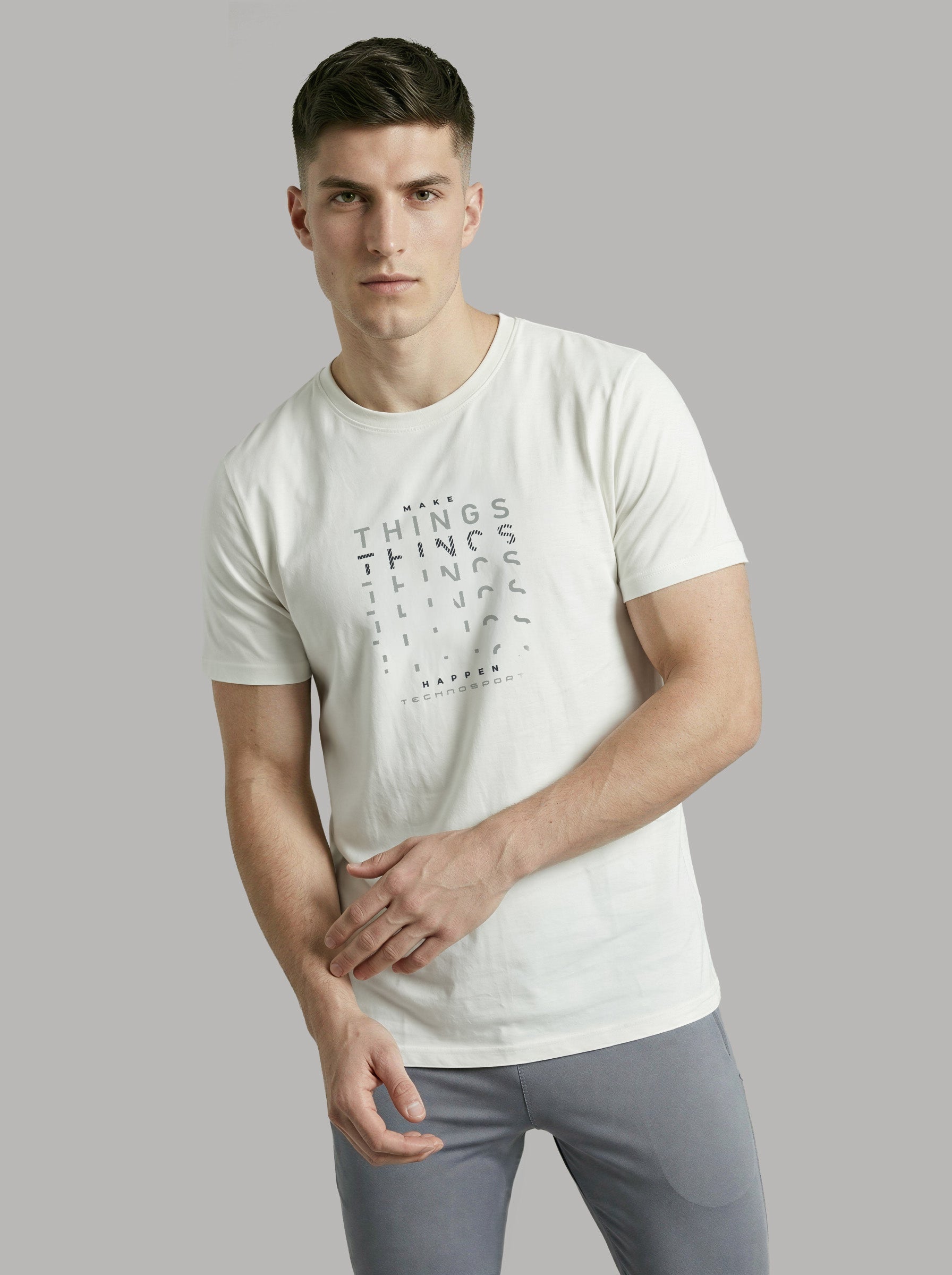 Men Printed Slim Fit Round Neck T-shirt with COTFLEX