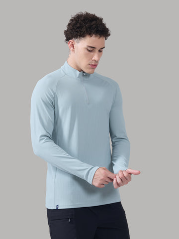 Men Solid Slim Fit Mock Neck Sports T-shirt with ELASTO PLUS