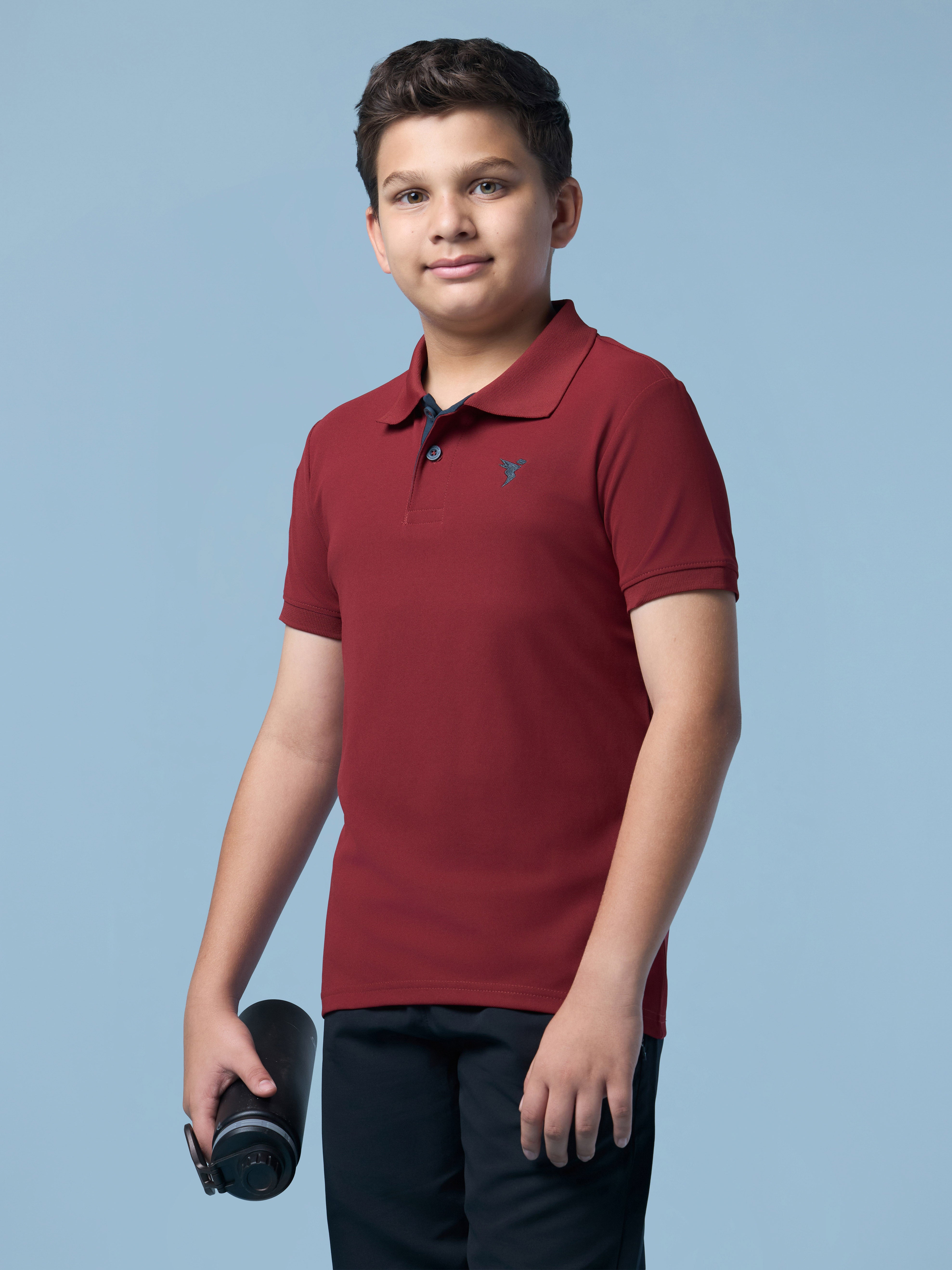 Boys Solid Slim Fit Polo Sports T-shirt with MATPIQ