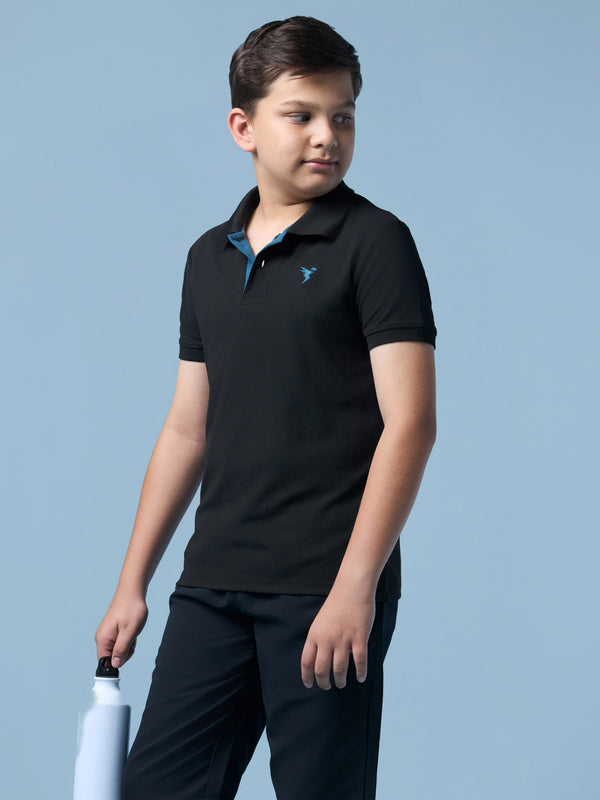 Boys Solid Slim Fit Polo Sports T-shirt with MATPIQ