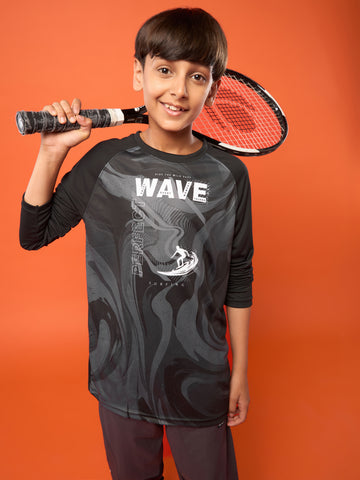 Boys Printed Slim Fit Crew Neck T-shirt with TECHNO COOL+