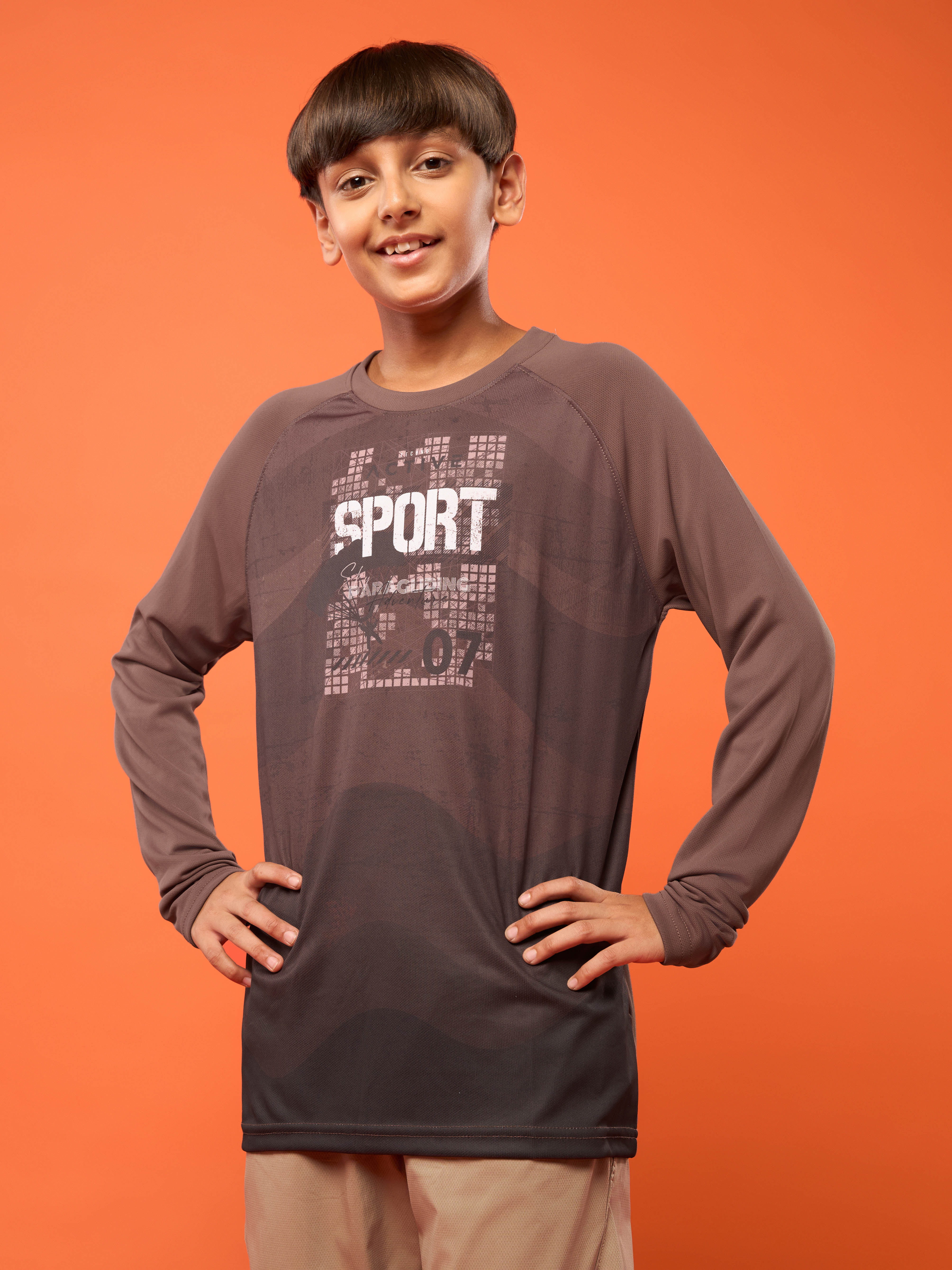 Boys Printed Slim Fit Crew Neck T-shirt with TECHNO COOL+