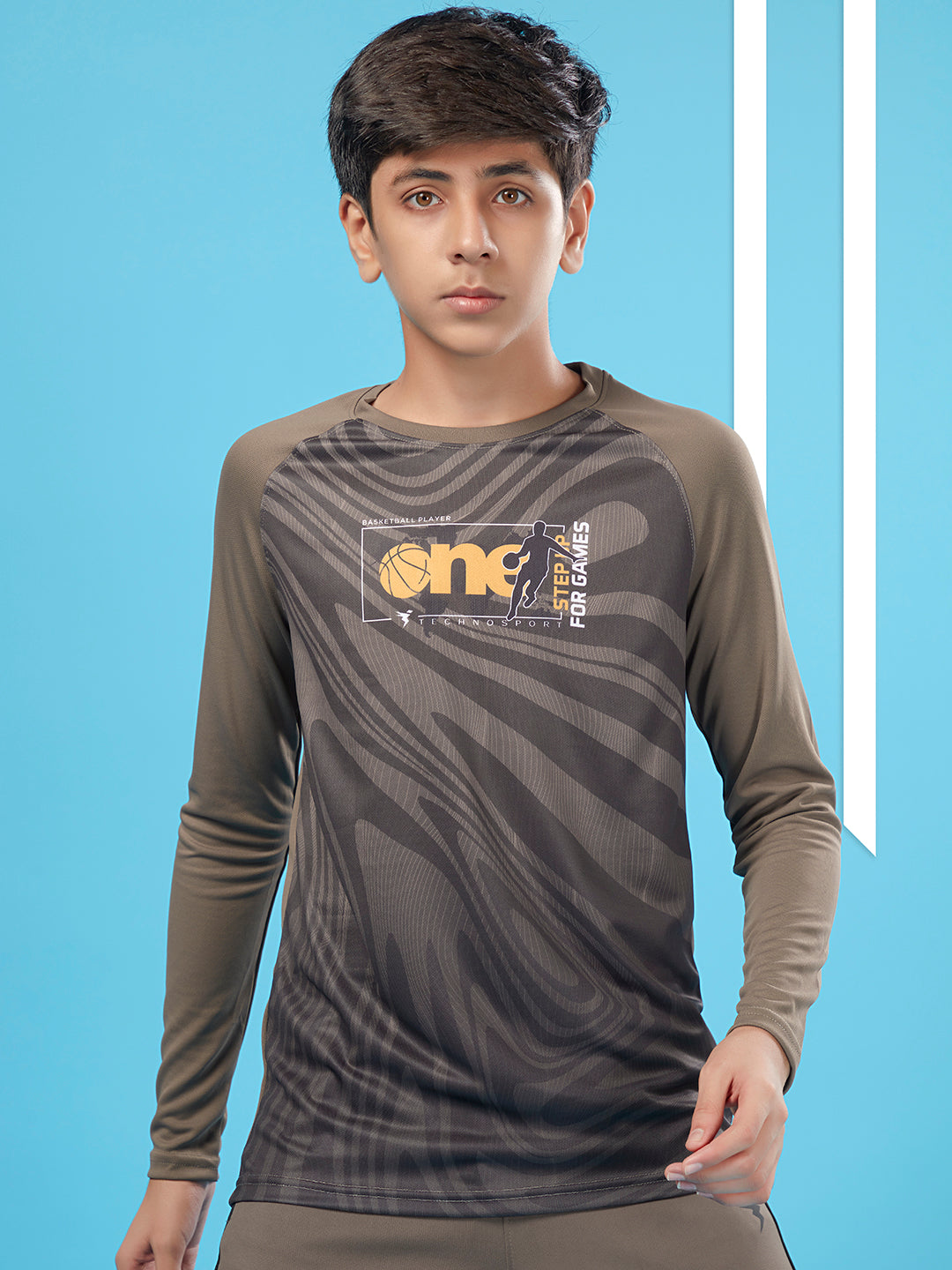 Boys Printed Slim Fit Crew Neck T-shirt with TECHNO COOL+