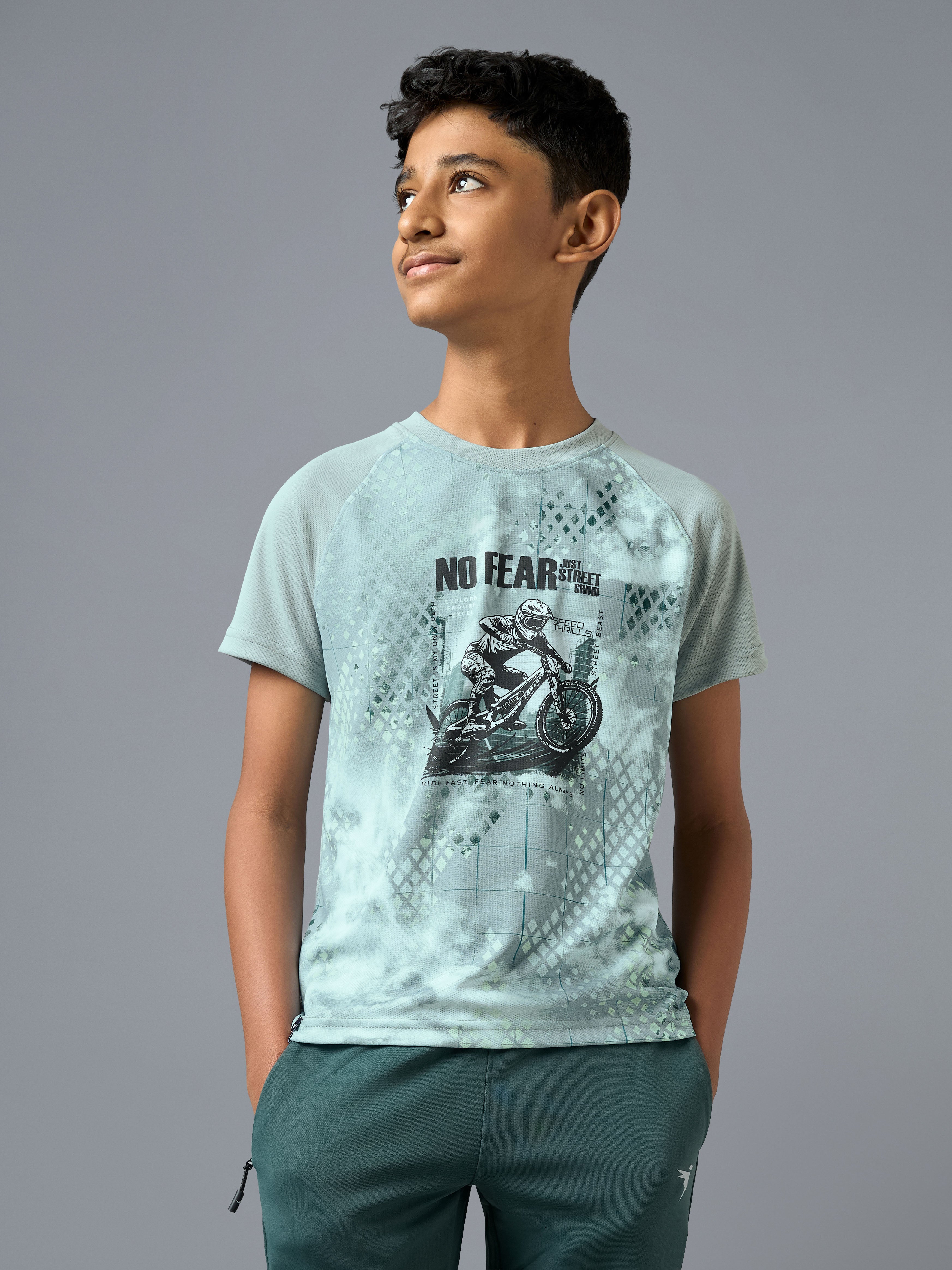 Boys Printed Slim Fit Crew Neck T-shirt with TECHNOLITE