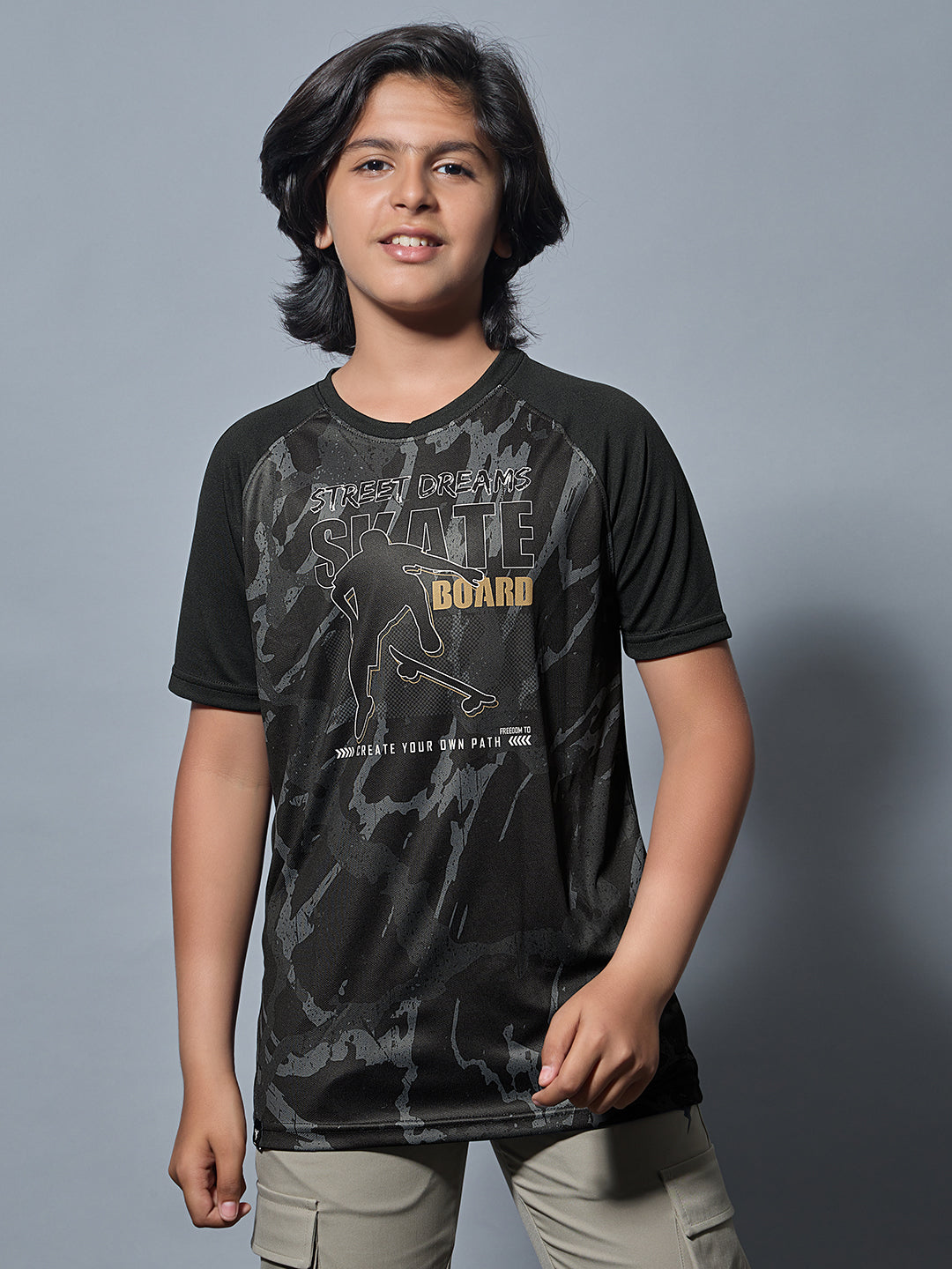 Boys Printed Slim Fit Crew Neck T-shirt with TECHNOLITE