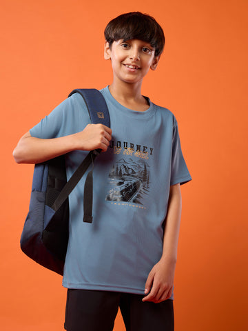 Boys Printed Slim Fit Crew Neck T-shirt with TECHNOLITE