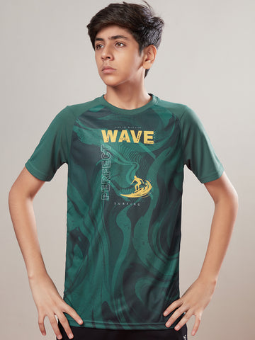 Boys Printed Slim Fit Crew Neck T-shirt with TECHNOLITE