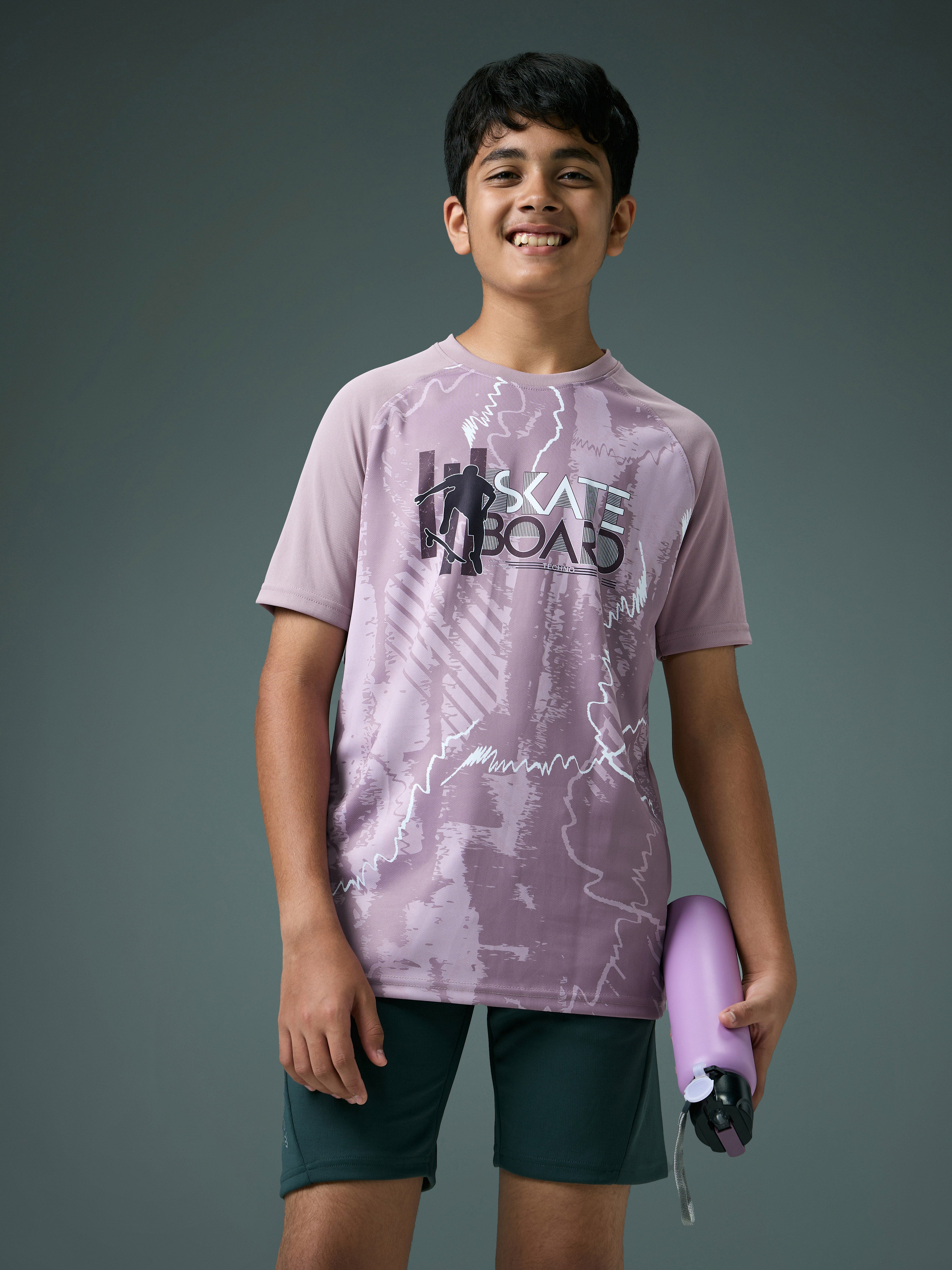 Boys Printed Slim Fit Crew Neck T-shirt with TECHNOLITE
