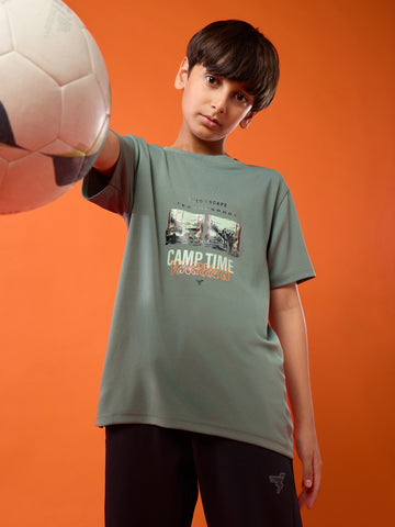 Boys Printed Slim Fit Crew Neck T-shirt with TECHNOLITE