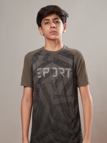 Boys Printed Slim Fit Crew Neck T-shirt with TECHNOLITE