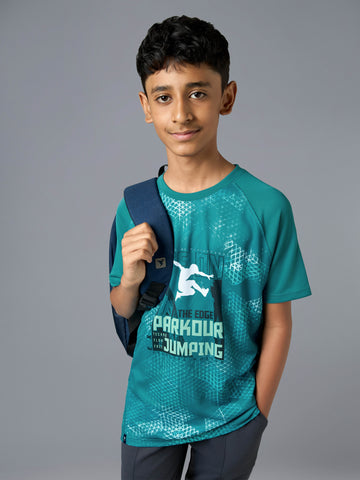 Boys Printed Slim Fit Crew Neck T-shirt with TECHNOLITE