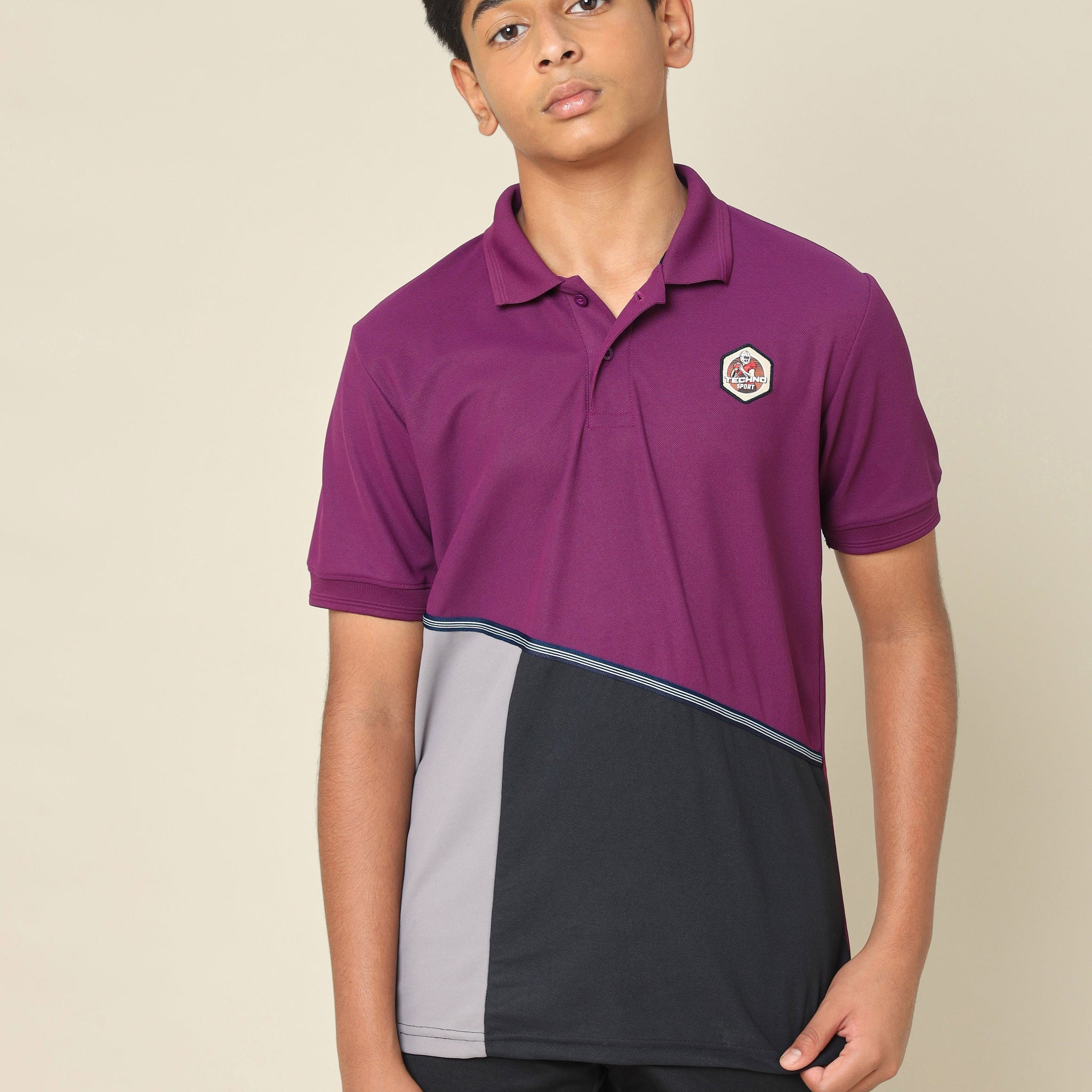 Boys Colorblock Slim Fit Polo T-shirt with MATPIQ