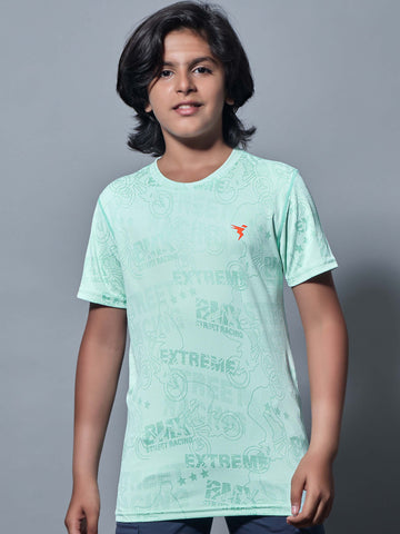 Boys Self Design Slim Fit Crew Neck T-shirt with DOUBLE COOL