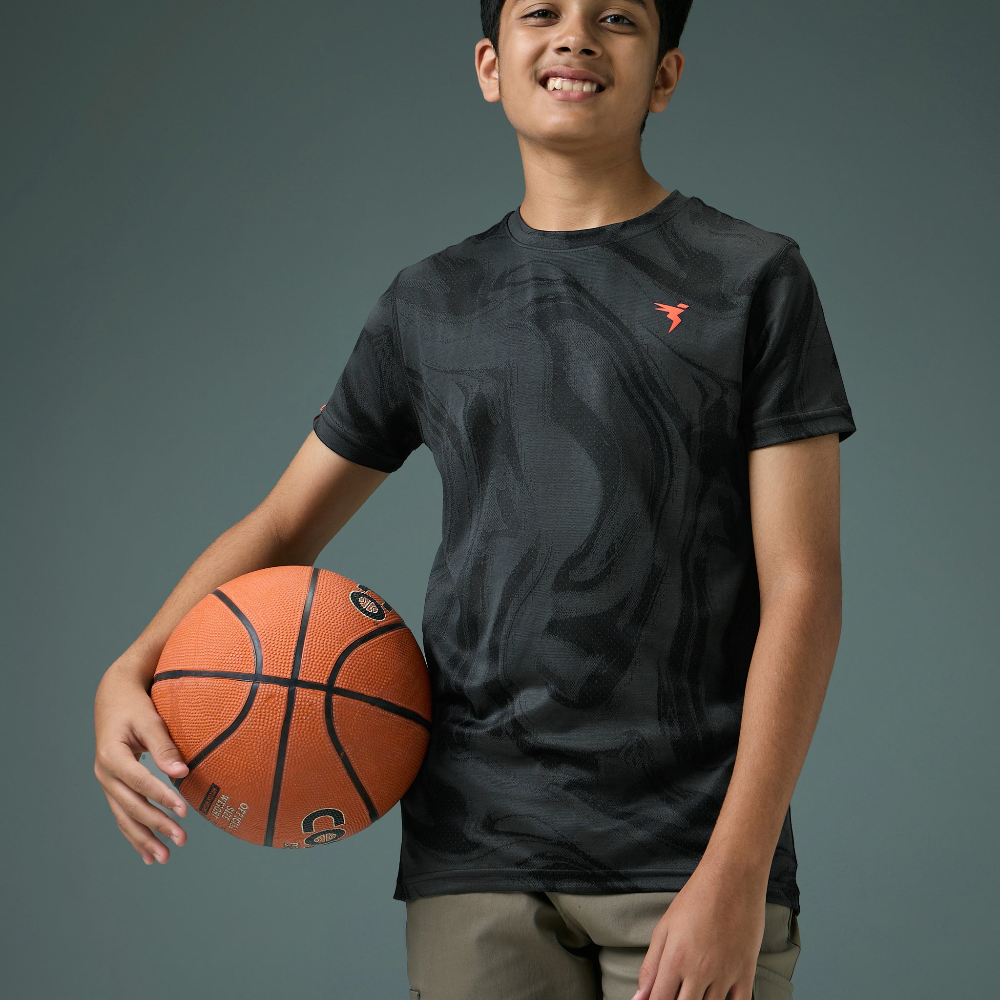 Boys Self Design Slim Fit Crew Neck T-shirt with DOUBLE COOL