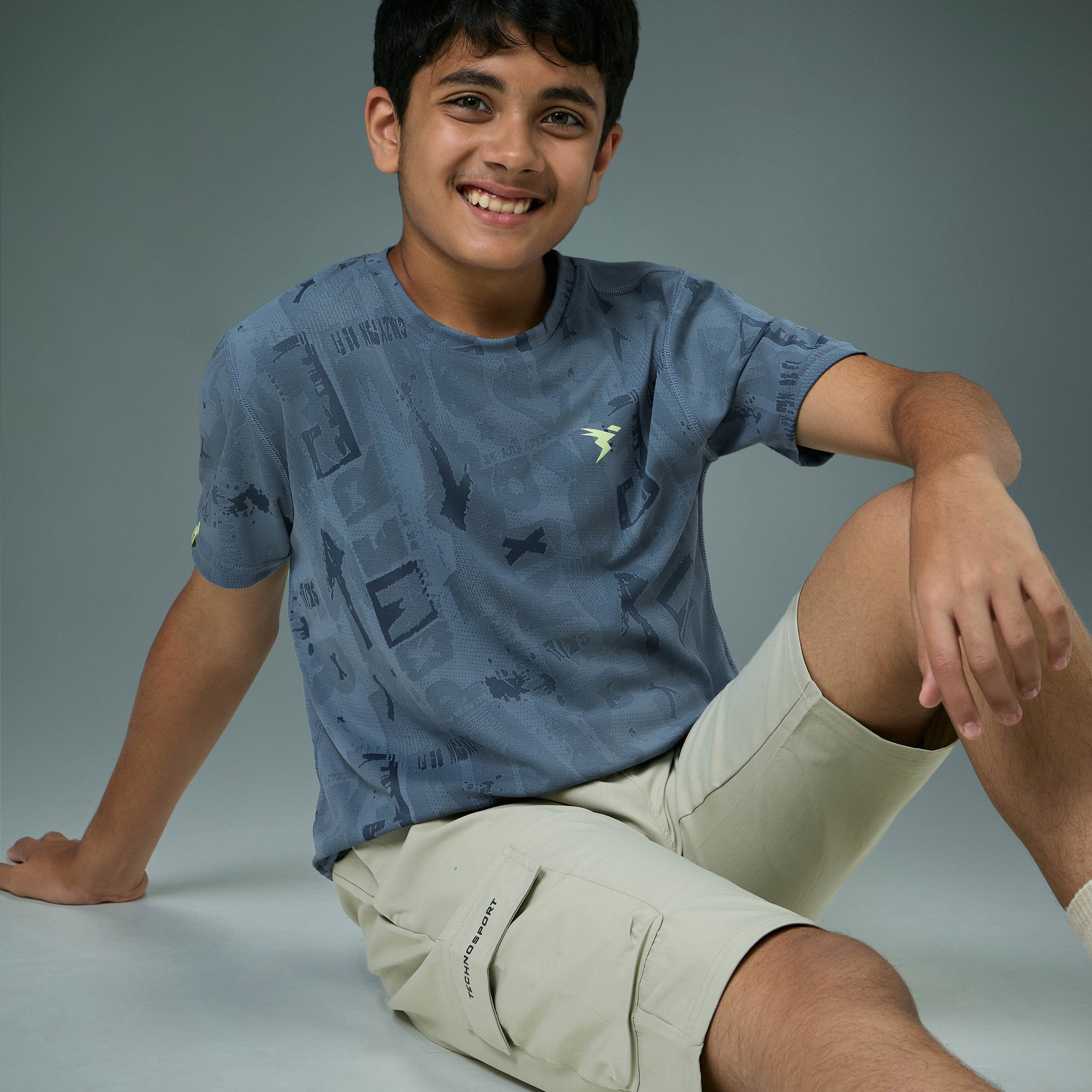 Boys Self Design Slim Fit Crew Neck T-shirt with DOUBLE COOL