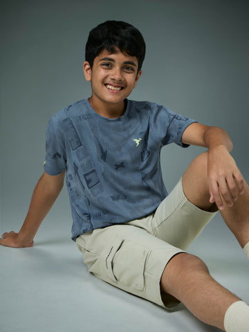 Boys Self Design Slim Fit Crew Neck T-shirt with DOUBLE COOL