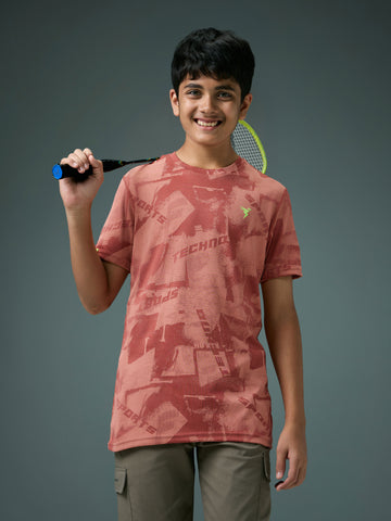 Boys Self Design Slim Fit Crew Neck T-shirt with DOUBLE COOL