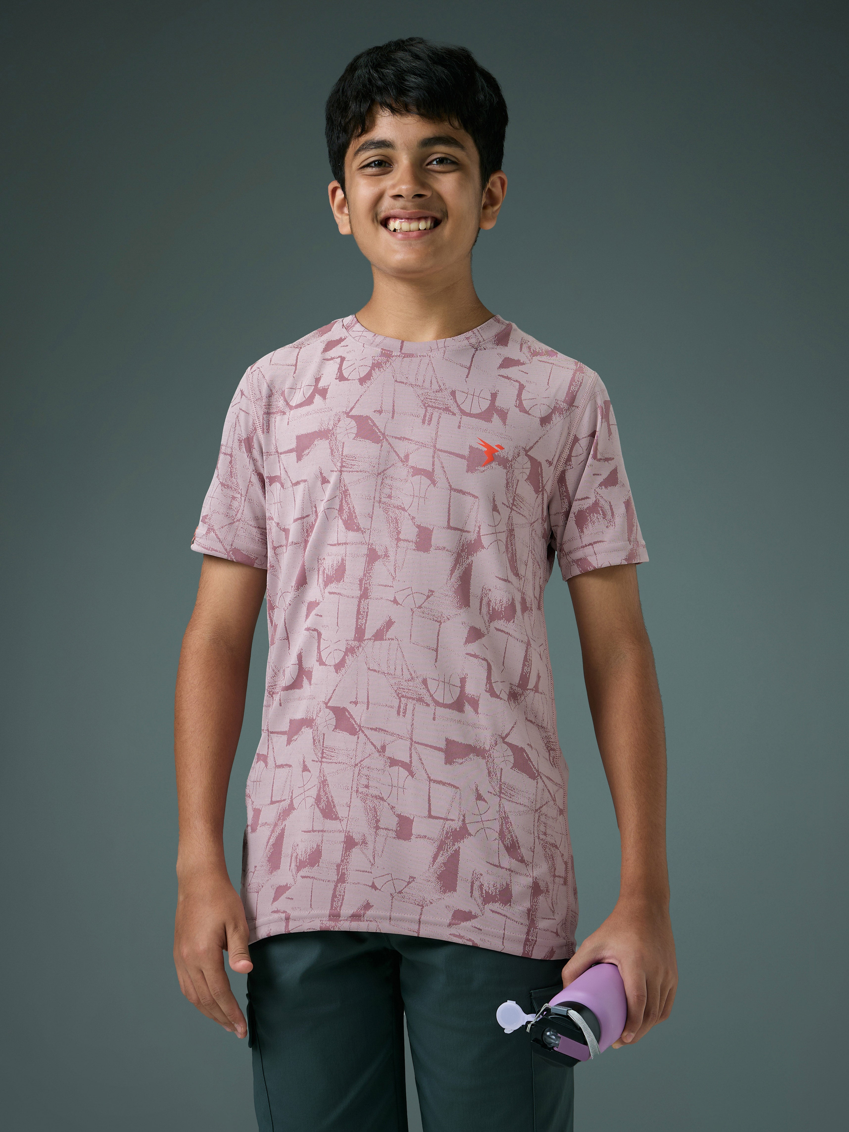 Boys Self Design Slim Fit Crew Neck T-shirt with DOUBLE COOL