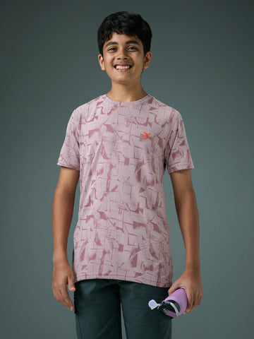 Boys Self Design Slim Fit Crew Neck T-shirt with DOUBLE COOL