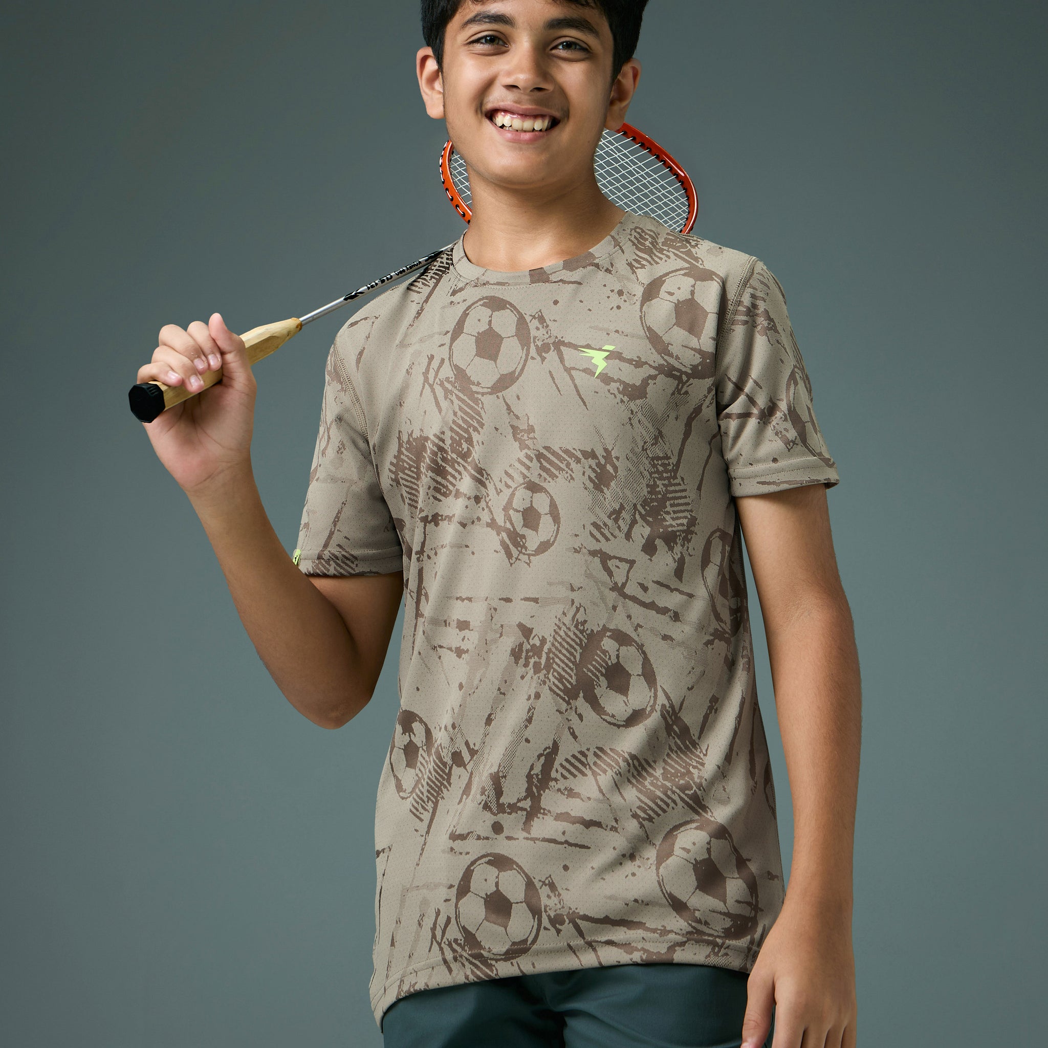 Boys Self Design Slim Fit Crew Neck T-shirt with DOUBLE COOL