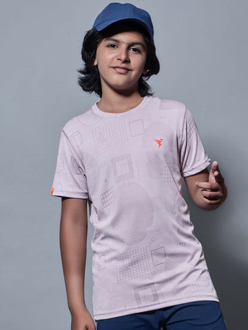 Boys Self Design Slim Fit Crew Neck T-shirt with DOUBLE COOL