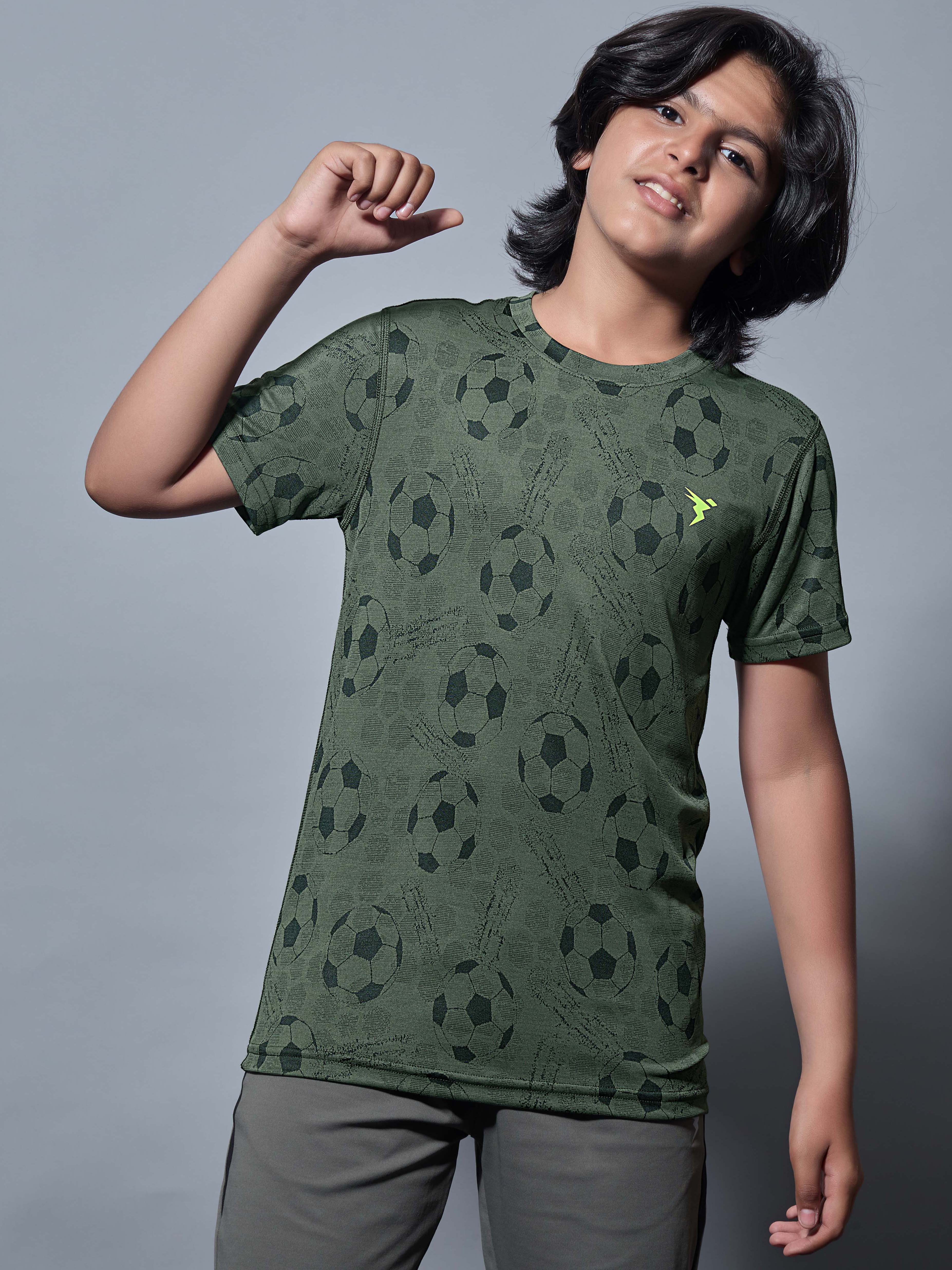 Boys Self Design Slim Fit Crew Neck T-shirt with DOUBLE COOL