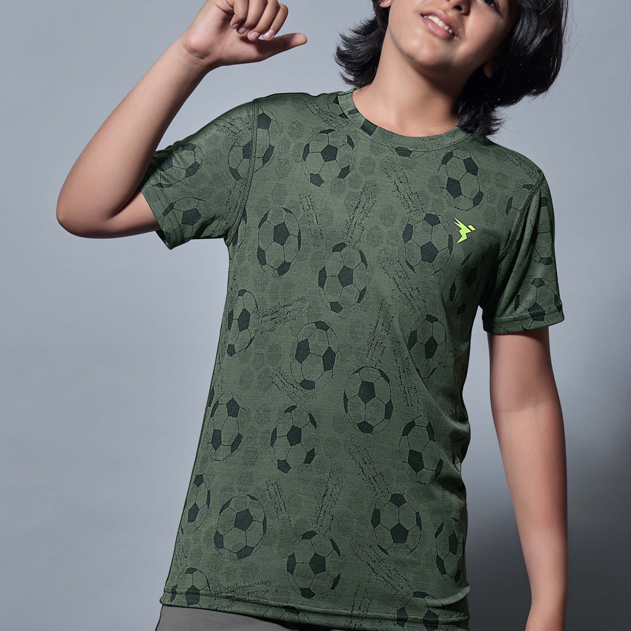 Boys Self Design Slim Fit Crew Neck T-shirt with DOUBLE COOL