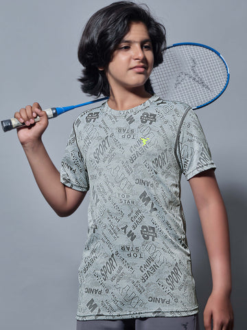 Boys Self Design Slim Fit Crew Neck T-shirt with DOUBLE COOL