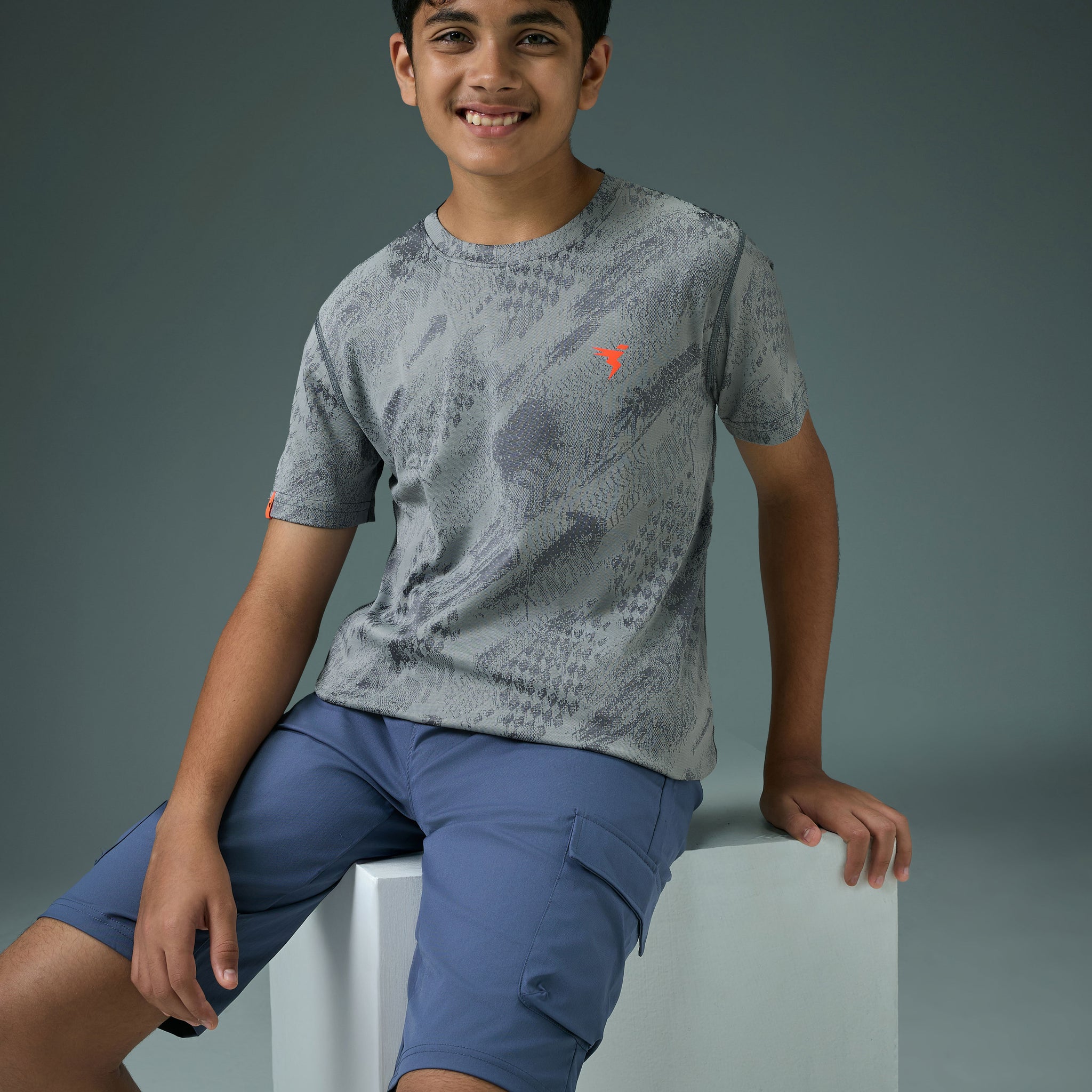 Boys Self Design Slim Fit Crew Neck T-shirt with DOUBLE COOL