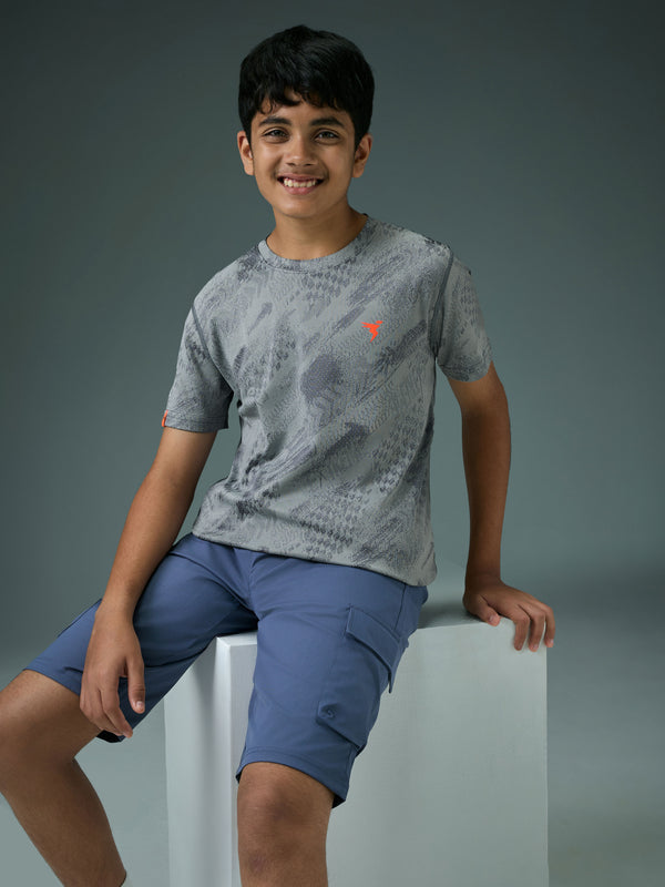 Boys Self Design Slim Fit Crew Neck T-shirt with DOUBLE COOL