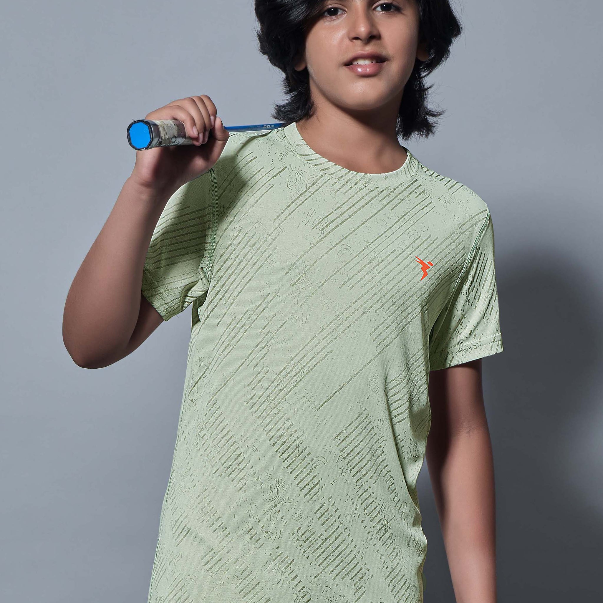 Boys Self Design Slim Fit Crew Neck T-shirt with DOUBLE COOL