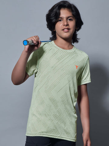 Boys Self Design Slim Fit Crew Neck T-shirt with DOUBLE COOL