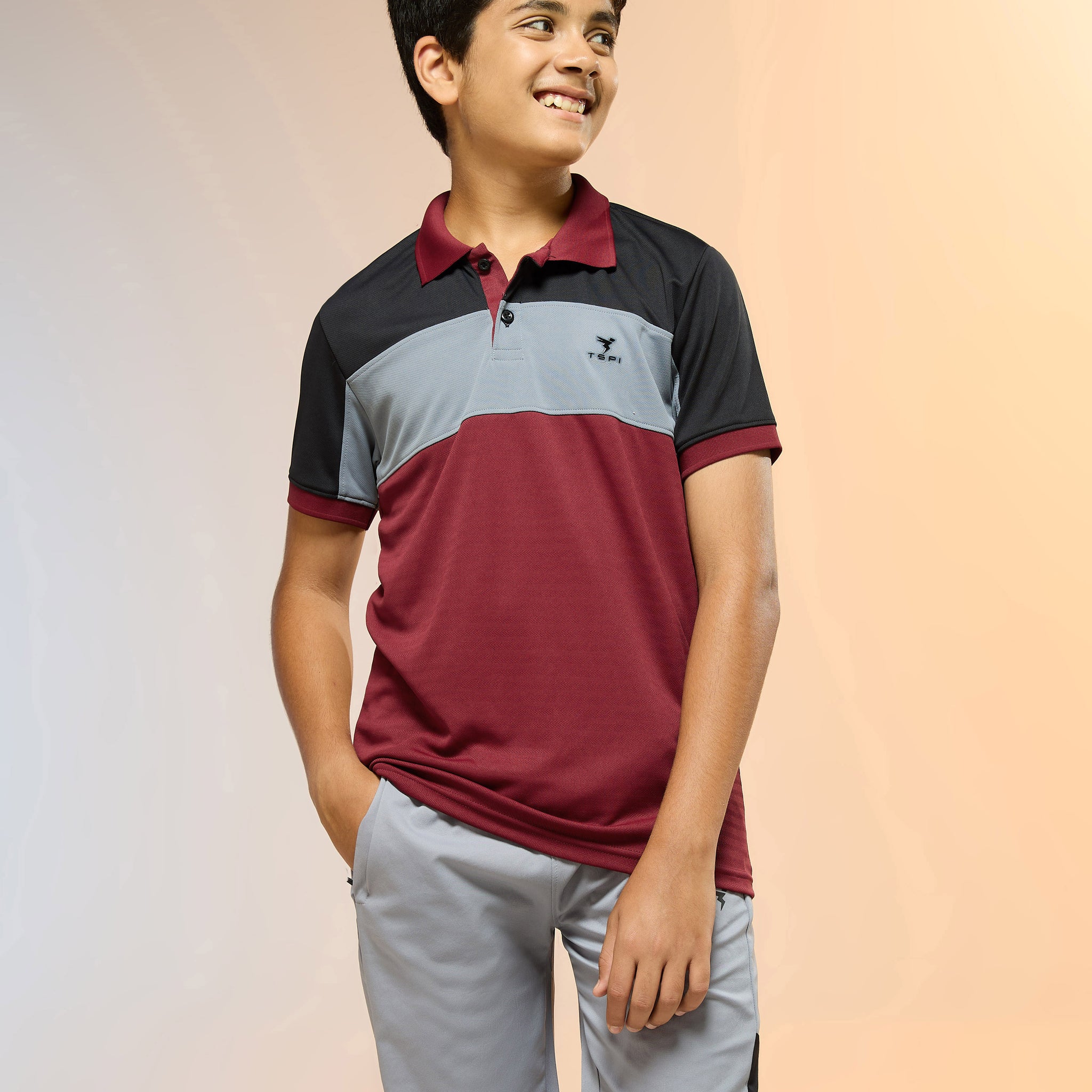 Boys Colorblock Slim Fit Polo Sports T-shirt with TECHNOCOOL+