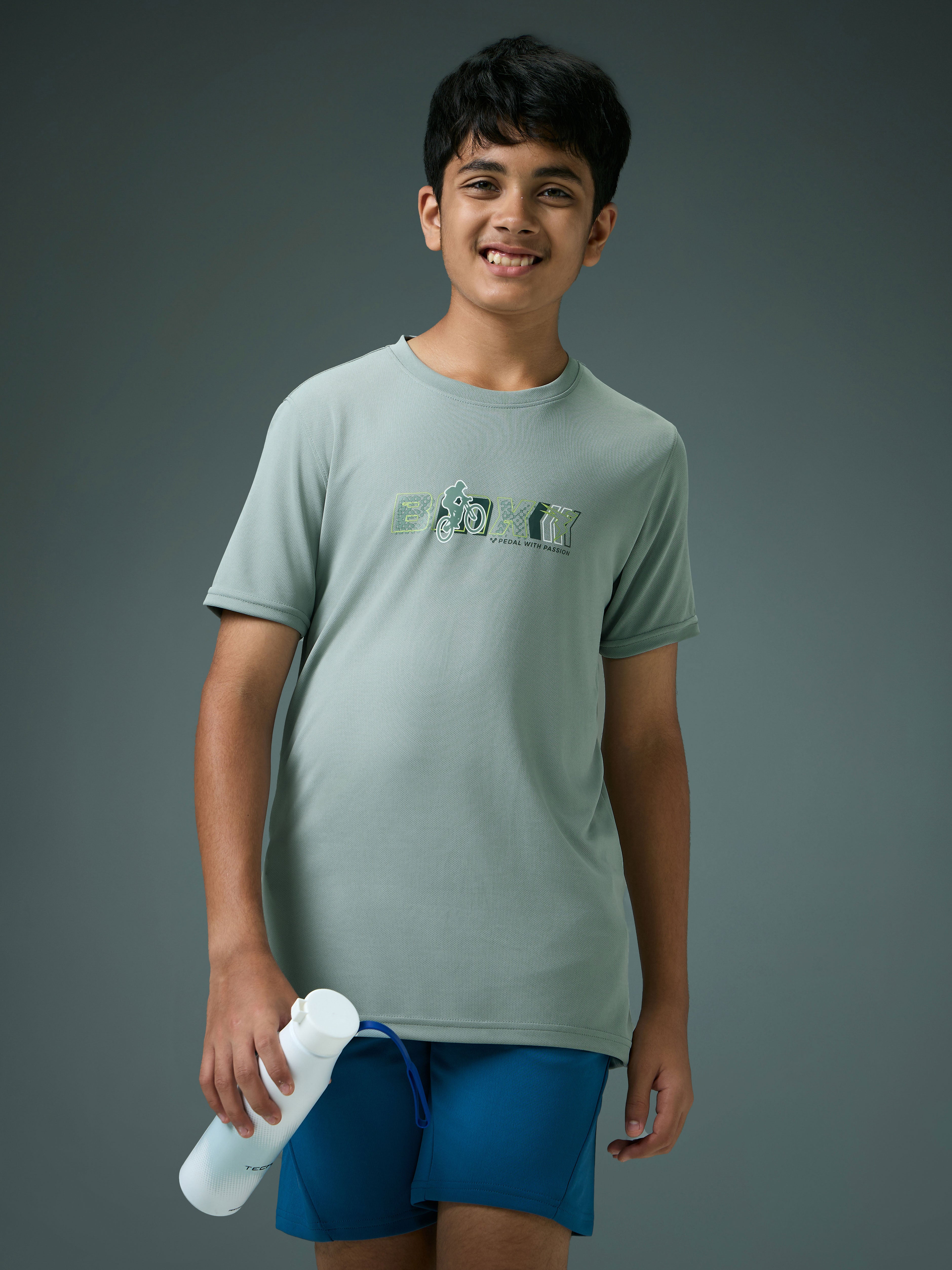 Boys Printed Slim Fit Round Neck Sports T-shirt with TECHNOCOOL+