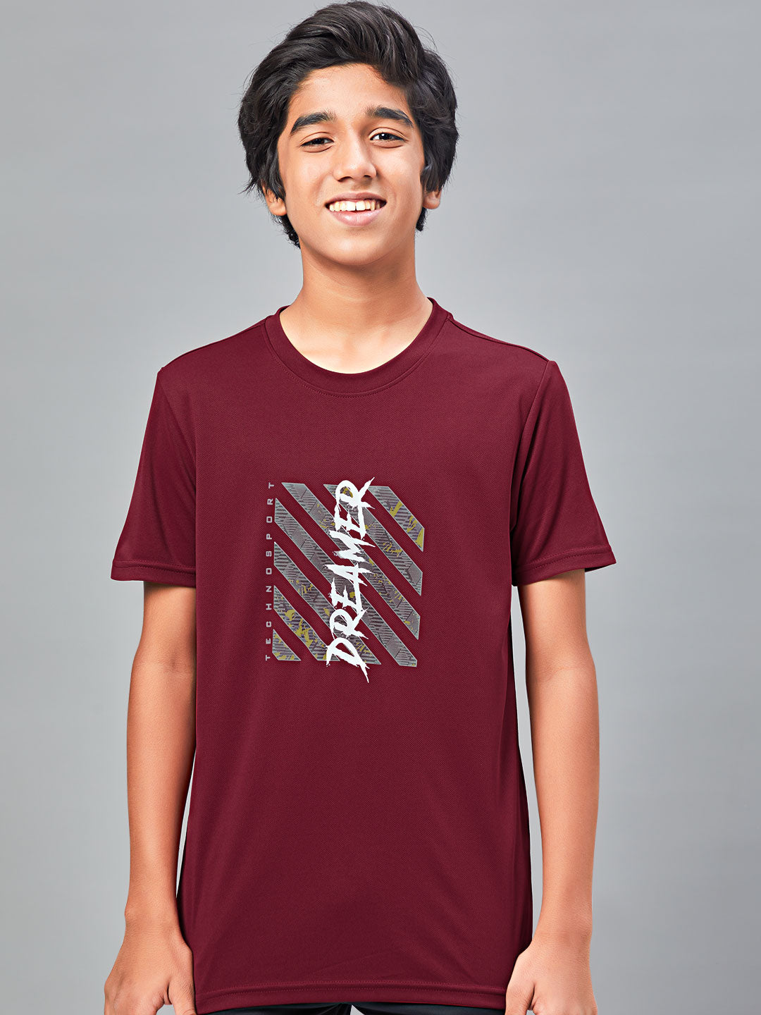 Boys Printed Slim Fit Round Neck Sports T-shirt with TECHNOCOOL+