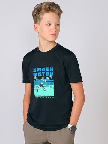 Boys Printed Slim Fit Round Neck Sports T-shirt with TECHNOCOOL+