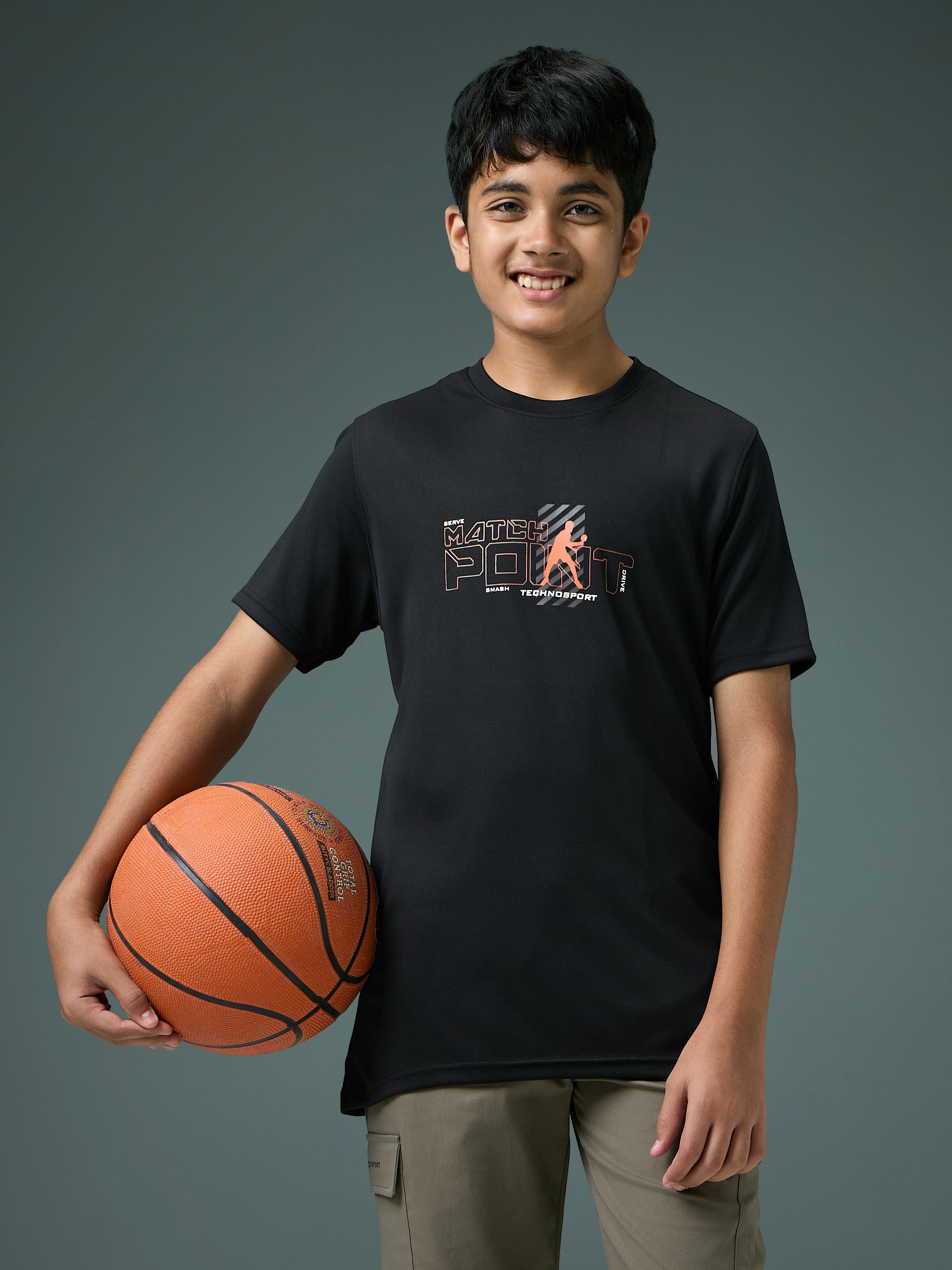 Boys Printed Slim Fit Round Neck Sports T-shirt with TECHNOCOOL+
