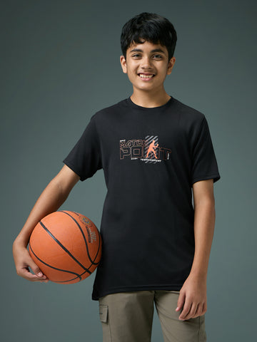 Boys Printed Slim Fit Round Neck Sports T-shirt with TECHNOCOOL+